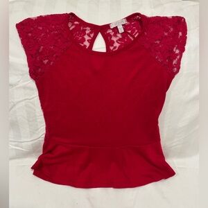 Delia’s Crimson Lace Sleeve Peplum Top